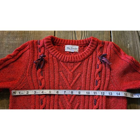 The Reeds Sweater Womens Small Red Cable Knit Lace Up Bow Preppy Chunky Academia - Picture 5 of 9